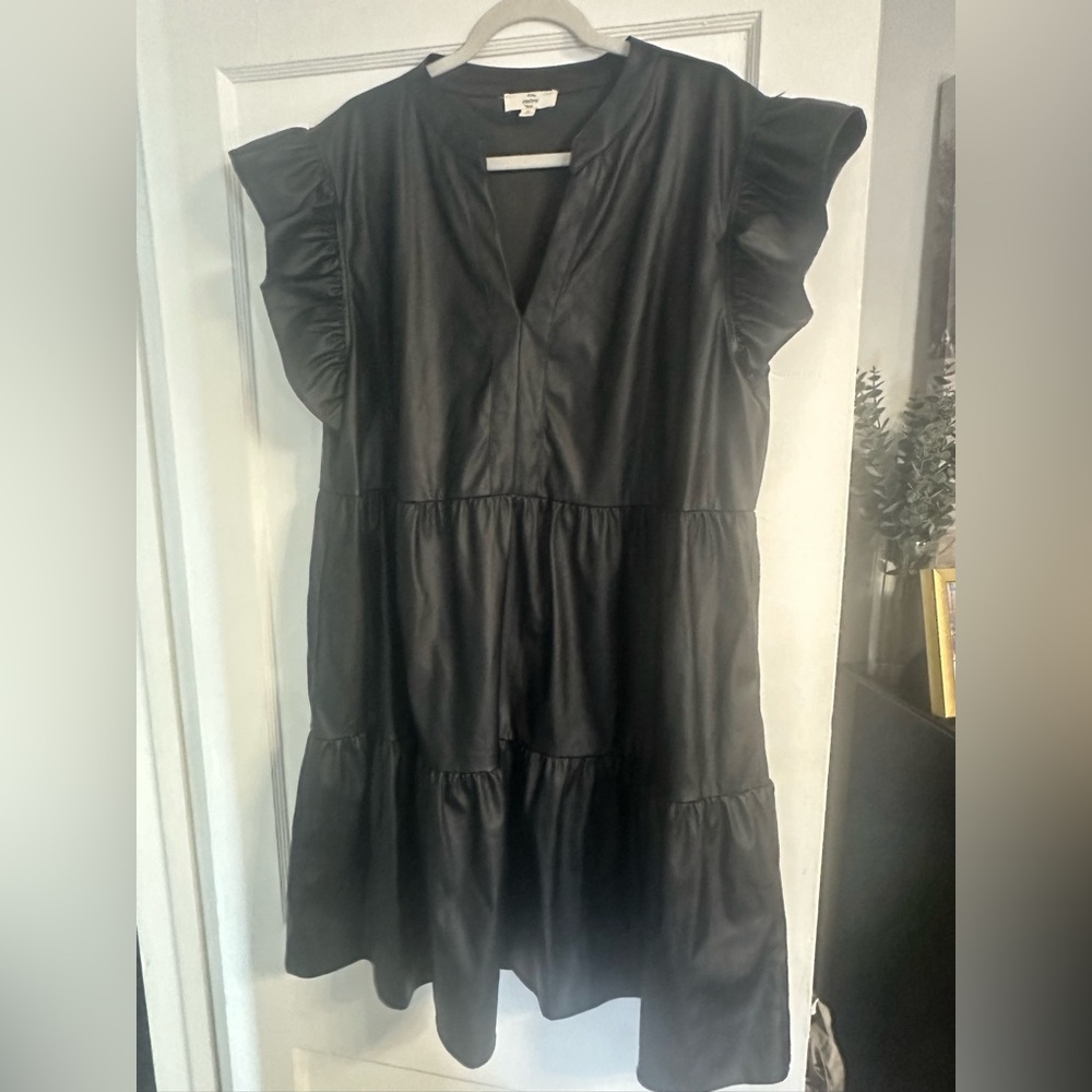 Faux Leather Ruffle Dress - Picture 3 of 5